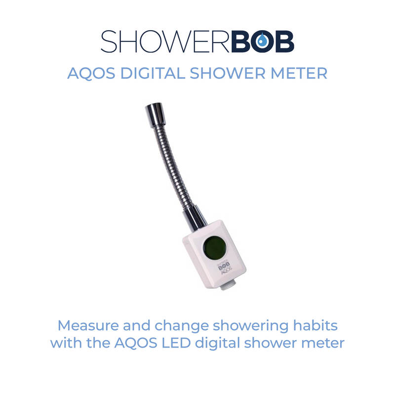 ShowerBoB for Business AQOS digital shower meter, measure and change showering habits with AQOS LED digital shower meter